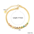 Golden stainless steel snake chain bracelet with ten colorful zircon stones in 17+3cm length - Gold (BR29160MG)