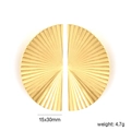 Golden geometric fan-shaped stainless steel earrings with pleated texture 15x30mm - Radiant Pleated Fan Gold Stud Earrings (EA5D2701G)