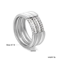 Vintage multi-layer stainless steel wide ring with four rows of white zircons for women - Silver Wide Rhinestone Pave Style (RI1687A6-8S)