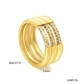 Detail showing a 9.5mm wide 18K gold ring with four rows of cubic zirconia stones - Gold Multi-Layer Rhinestone Style (RI1687A6-8G)