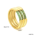Fashionable gold wide-band ring with four parallel rows and green crystal inlay for women - Gold Multi-Layer Green Gemstone Style (RI1687J6-8G)