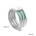 Detail view of 9.5mm multi-layer silver ring with green zircon stones and sizing info - US 6 / Silver Multi-Layer Green Gemstone Style (RI1687J6-8S)