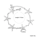 Bracelet étoile de mer en acier inoxydable style océan avec charms texturés et chaîne réglable - Argenté