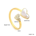 Gouden roestvrijstalen open ring met hartschelp inleg en sprankelende kristal - US 6 / Goud (RI152006-9G)