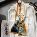 Elegante sciarpa di seta con motivo di uccelli su camicia bianca stile minimalista - 13*145cm / ZJ-186-Beige Arancione (Uccello Arte)
