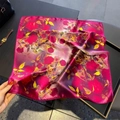 Classic square silk scarf with vibrant red rose prints and smooth satin finish - 53*53cm / Rose Red Rose Print