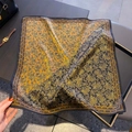 Silk square scarf featuring brown paisley patterns and decorative golden star borders - Neckerchief / Paisley Print Black (ZS-634-黑色)
