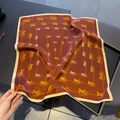 Close-up of burgundy mulberry silk square scarf with classic horse carriage pattern - 53*53cm / Deep Red (ZS-638)