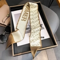 Detail of vintage horse print narrow silk scarf with Summer lettering and brown border - 7*90cm / Beige Khaki (SUMMER)