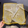 Zijden vierkante sjaal met paisley-patroon en gele randen in gladde afwerking - 53*53cm / Helder Geel