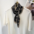 Macro shot of black pleated silk scarf with gold edges and white letter R pattern - 10*100cm / Black (YZ-15)
