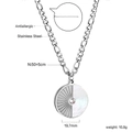 Detailed dimensions of 18K gold plated necklace with shell pendant and zircon center - Silver Round Style (NE2B240AS)