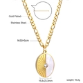 Detailed view of sunburst mother of pearl oval pendant necklace with dimensions and weight - Gold Oval Style (NE2B250AG)