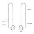 Long tassel chain earrings in stainless steel with round mother of pearl pendant - Silver Shell Round Pendant Style (EA532008S)