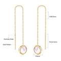 Detail of gold-plated stainless steel threader earrings with shell-inlay round pendants - Gold Shell Round Pendant Style (EA532008G)