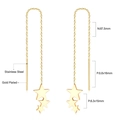 Detail of long tassel chain earrings with triple stars and precise size measurements - Gold Gradient Pentagram Style (EA533201G)