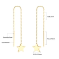 Detailed view of gold plated stainless steel star tassel earrings with dimension markings - Gold Solid Star Style (EA533301G)