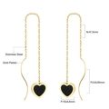 Detailed dimensions of gold plated stainless steel long chain earrings with black heart - Gold Black Heart Style (EA53220BG)