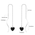 Minimalist long tassel earrings with black shell heart charms and stainless steel chains - Silver Black Heart Style (EA53220BS)