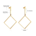 Macro view of gold-plated stainless steel geometric rhombus earrings with size specs - Rhombus-Gold(EA518401G)