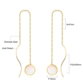 Macro shot of gold-plated stainless steel threader earrings with white shell inlay - Gold Round Shell Style (EA53210AG)