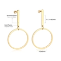Detail view of gold-plated stainless steel earrings with rectangle and circle geometry - Round-Gold(EA518501G)