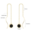 Detail view of gold-plated stainless steel tassel earrings with black shell heart pendants - Gold Round Black Style (EA53210BG)