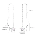 Detailed view of stainless steel threader earrings with star-shaped shell inlay charms - Silver Star Shell Style (EA53300AS)