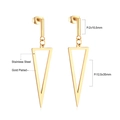 Macro shot of geometric triangle drop earrings in polished gold-plated stainless steel - Inverted Triangle-Gold(EA527101G)