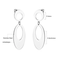 Macro detail of geometric antiallergic stainless steel double loop dangle earrings - Oval-Steel Color(EA528201S)