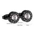 Detail view of 9mm black stainless steel stud earrings with cubic zirconia and Roman numerals - Roman Numeral Ring With White Zirconia Style (EA50839AB) / Black