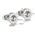 Detail of 9mm stainless steel roman numeral stud earrings with cubic zirconia inlay - Roman Numeral Ring With White Zirconia Style (EA50839AS) / Steel