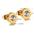 Detailed view of 9mm gold plated stainless steel stud earrings with cubic zirconia stone - Roman Numeral Ring With White Zirconia Style (EA50839AG)
