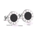 Detail of 10mm antiallergic stainless steel studs with Roman numerals and black inlay - Roman Numeral Ring With Black Shell Style (EA50600BS)