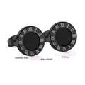 Detail of 10mm black stainless steel stud earrings with Roman numeral engraving - Roman Numeral Ring With Black Shell Style (EA50600BB) / Black