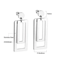 Vue macro de boucles d'oreilles pendantes rectangulaires en acier avec dimensions - Double Rectangle Argent