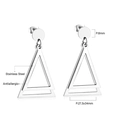 Détails des boucles d'oreilles triangulaires en acier inoxydable poli hypoallergénique - Double Triangle Argent