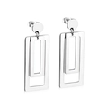 Macro shot of geometric double-layered rectangular drop earrings in polished silver steel - Silver Double Nested Rectangle (EA527001S)