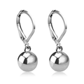 Sleek silver stainless steel leverback earrings featuring polished ball drop dangles - Silver (EA504201S)