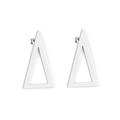 Macro detail of geometric hollow triangle earrings in polished silver stainless steel - Silver Hollow Isosceles Triangle (EA545901S)