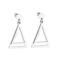 Vista macro di orecchini a doppio triangolo geometrico con finitura argento a specchio - Triangolo Cavo Doppio Argento (EA526401S)