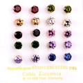Set of 10 pairs multicolor cubic zirconia stud earrings in 316L medical stainless steel - 6mm Gold Claw Round
