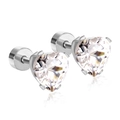 Detail of heart-cut clear cubic zirconia stud earrings with stainless steel prong setting - Heart Style (EA602506S) / Silver
