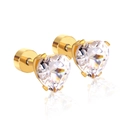 Golden heart-shaped stud earring with clear zircon and screw-back closure for women - Heart Style (EA602506G) / Gold