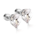 Macro detail of pear-cut clear crystals on silver stainless steel screw-back earrings - Pear Style (EA602706S)