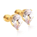 Minimalist gold-plated pear-cut white zircon stud earrings with classic three-prong setting - Pear Style (EA602706G)