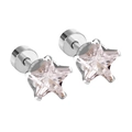 Macro shot of silver star stud earrings with clear zircon and flat back screw design - Star Style (EA602906S)
