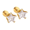 Gold star stud earrings with white crystal and secure flat screw back for women - Star Style (EA602906G)