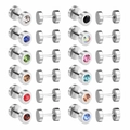 Set of 12 pairs of stainless steel barbell earrings with multicolor zircon stones - Gold Round (12 Pairs Set)