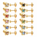 Set of 12 pairs of floral stainless steel stud earrings with colorful crystal centers - Gold Flower Shape (12 Pairs Set)